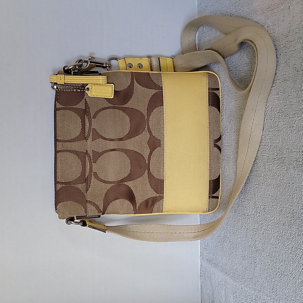 Coach signature C and patent small letter carries crossbody handbag
